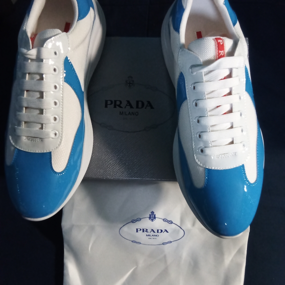 Prada Men's Blue and White Sneakers